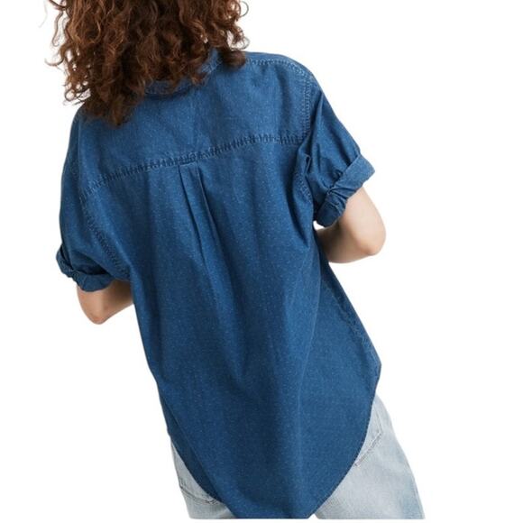 MADEWELL Chronicle Denim Blue Jean Dot Shirt Boho Embroidered Top ~ Women's XS - Picture 2 of 9